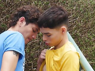 latino public blowjob leads bareback twink